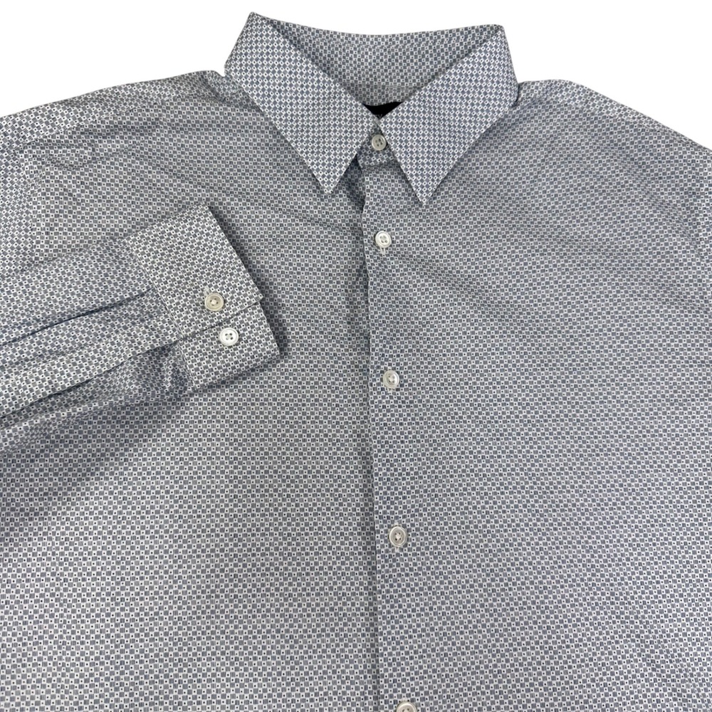 Theory Irving Mens Blue White Checkered Dot Button Down Shirt L0674510‎ Large
